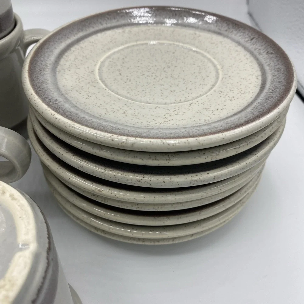 Vintage McCoy Lancaster Colony Corp Drip Glaze Mugs And Plates 1970 Set 16 Stone
